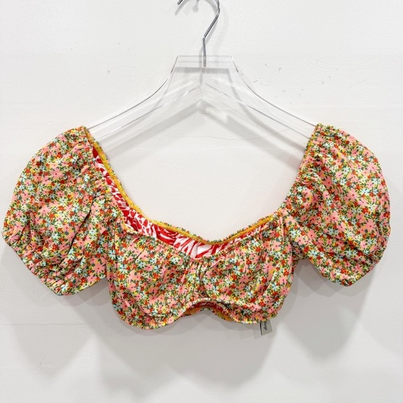 Maaji Floral Puff Sleeve Bikini Top Structured Medium - Picture 1 of 5